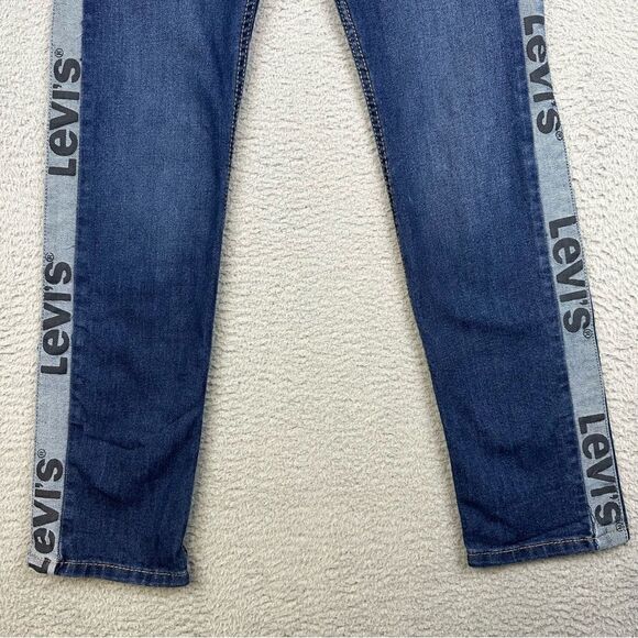 Levis 502 Jeans Womens 16 Regular Blue Tapered Leg Stipe Logo Denim Prep 28x29* - Picture 3 of 16